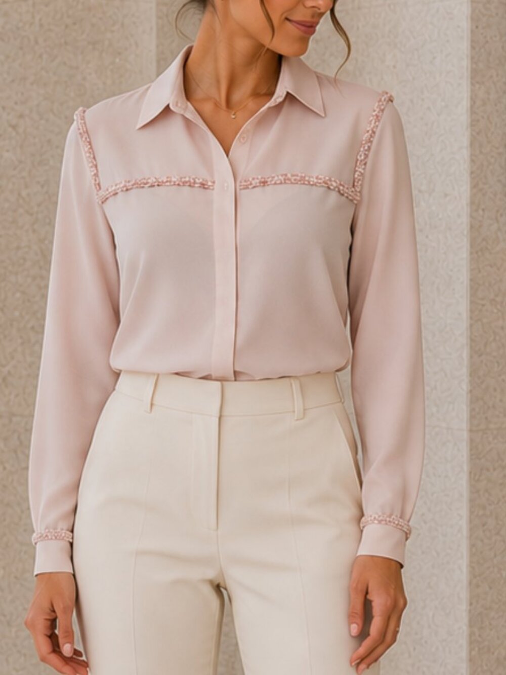 Zara Light Pink Embellished Button-Down Shirt